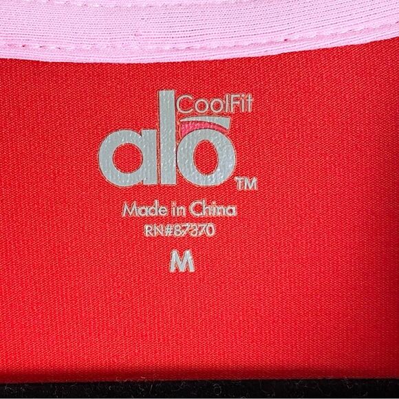 Alo Yoga Womens Red Hooded Jacket M Pink Stripe Trim Athletic Full Zip Athletic - Picture 3 of 10